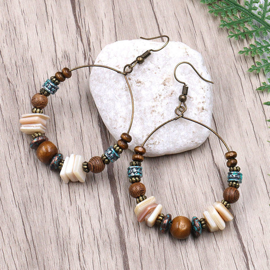 Women Boho Fashion Handmade Beaded Hoop Earrings
