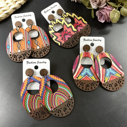 Boucles d'oreilles creuses en bois style bohème vintage