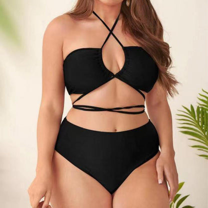Fashion Summer Vacation Women Plus Size Solid Color Bikini