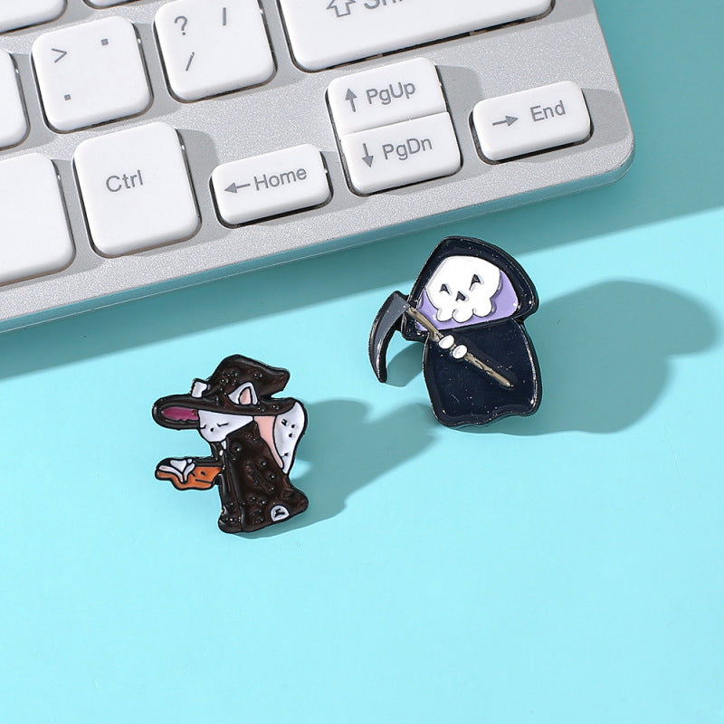Broche en métal représentant un fantôme squelette de dessin animé d'Halloween