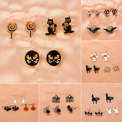 Halloween Women Cartoon Skeleton Pumpkin Bat Earrings