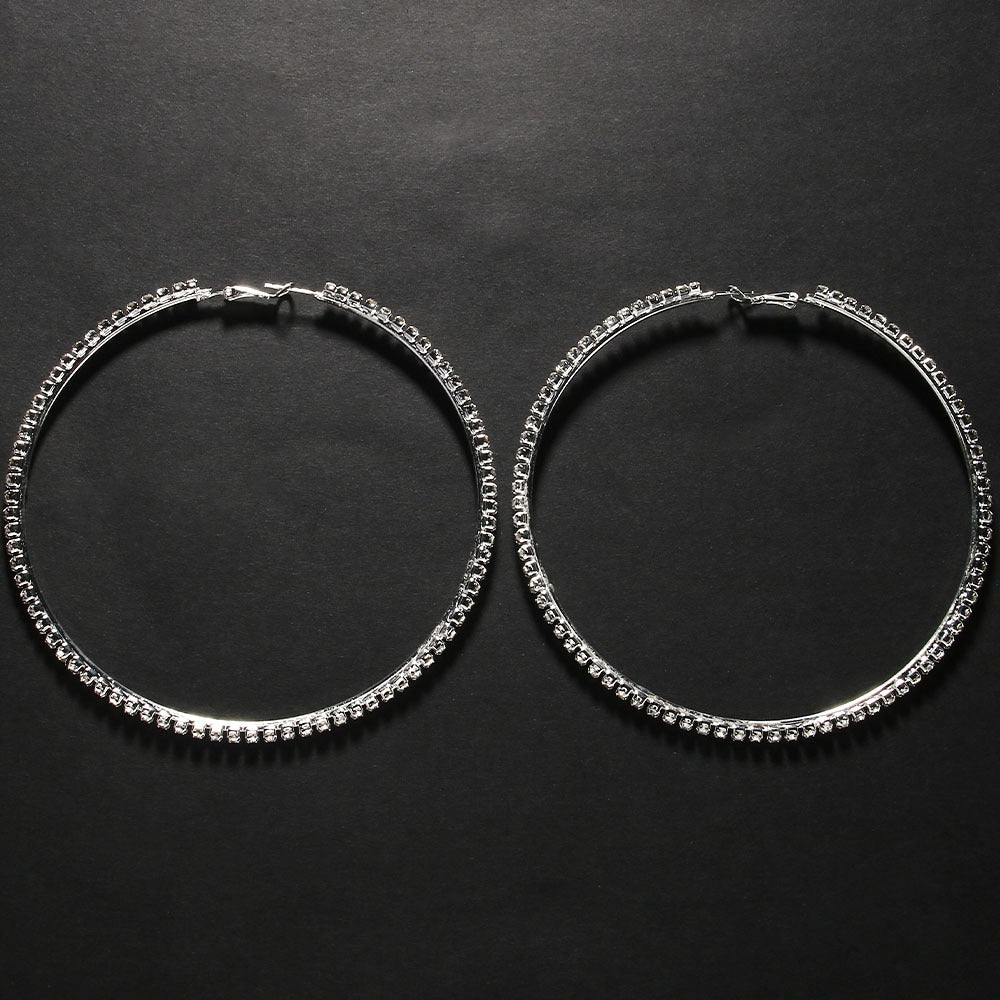 Fashion Exaggerated Hoop Earrings Rhinestone Geometry Style