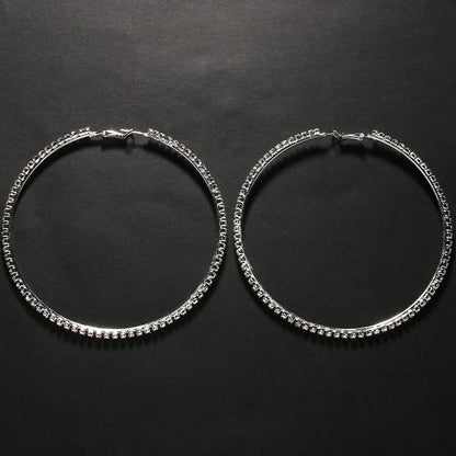 Fashion Exaggerated Hoop Earrings Rhinestone Geometry Style