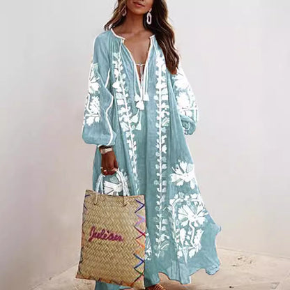 Bohemian Women Casual Vintage Loose Long Sleeve Dress