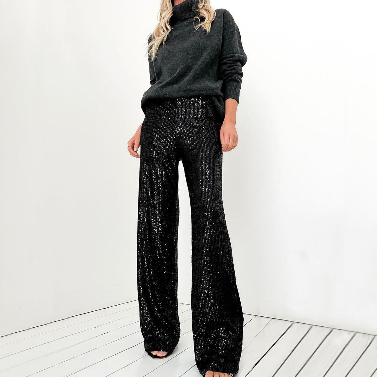 Pantalones casuales ajustados con lentejuelas a la moda para mujer