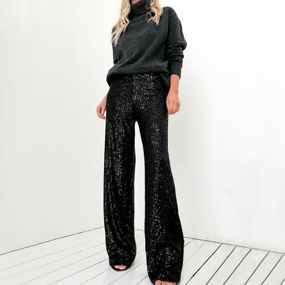 Pantalones casuales ajustados con lentejuelas a la moda para mujer