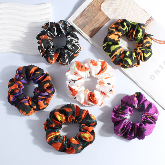 Anneau pour cheveux en tissu imprimé citrouille fantôme d'Halloween