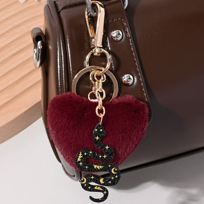 Plush Heart Snake Pendant Keychain Lovable Wind Style