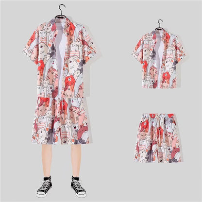 Conjunto de camisa informal de vacaciones con estampado de flores pequeñas para hombre