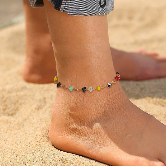 Chaîne de pied simple en pierre d'agate multicolore naturelle de style bohème pour femme