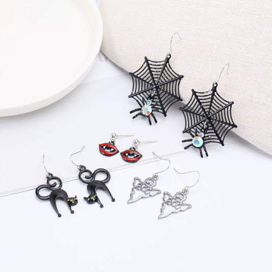 Halloween Women Horror Funny Ghost Spider Lips Earrings