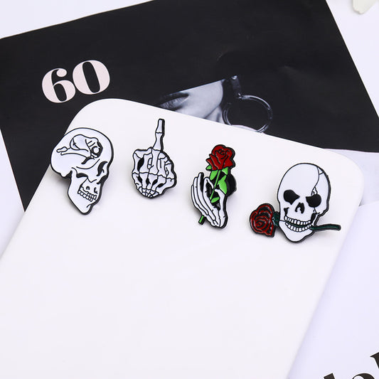 Broches en métal unisexes Halloween en forme de tête de mort avec gouttes d'huile
