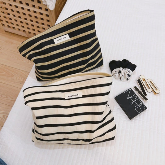 Bolsa de cosméticos de algodón con rayas de moda sencilla