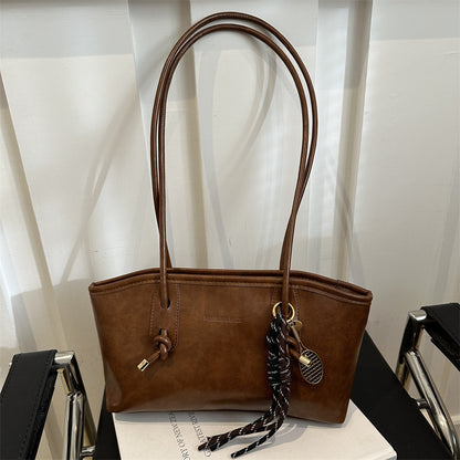Bolso tote retro de gran capacidad con colgante para mujer, estilo urbano, de PU.