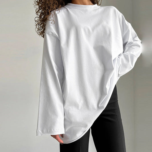 Casual Solid Color Round Neck Long Sleeve Blank T-Shirt