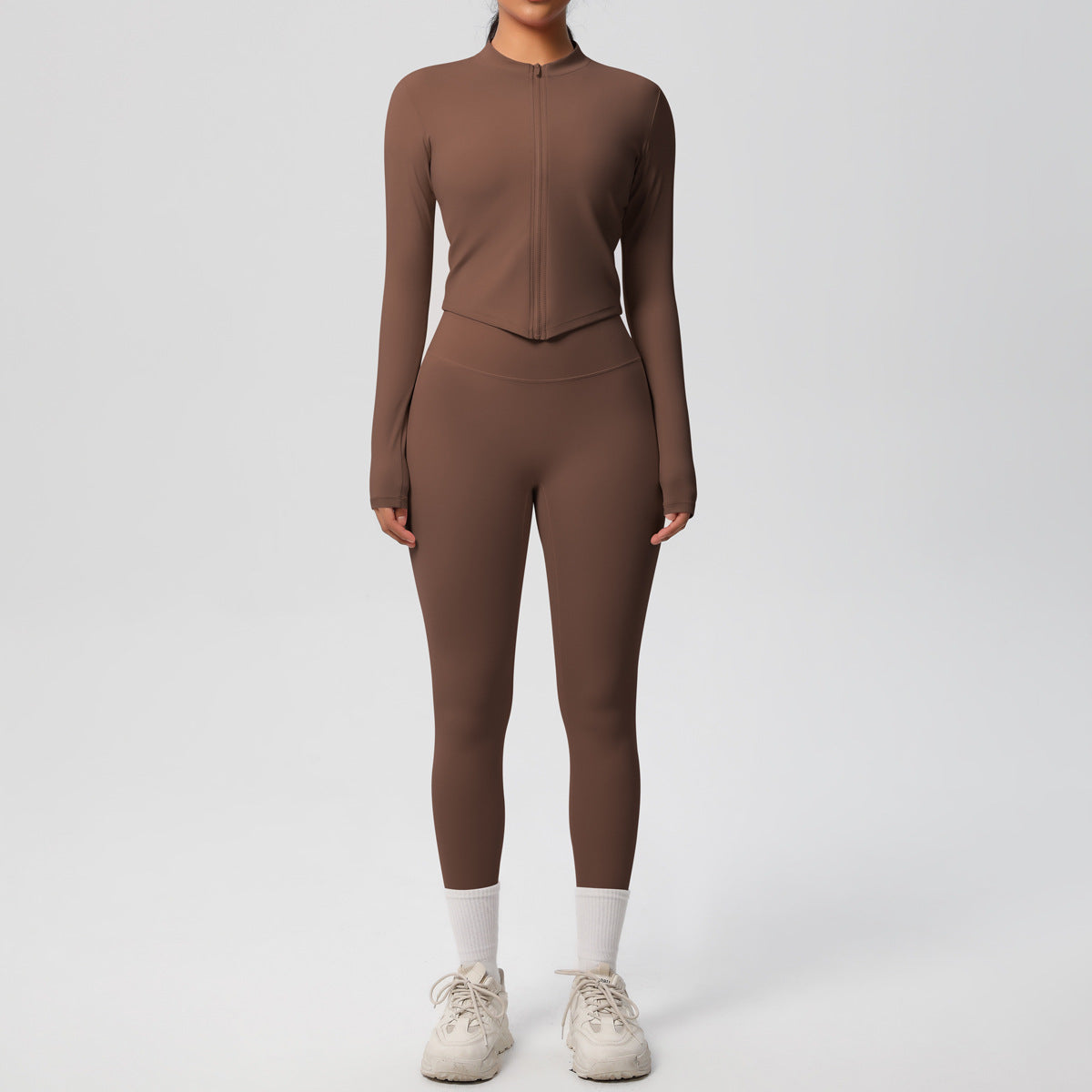 Conjunto de top de manga larga de color liso para yoga para mujer