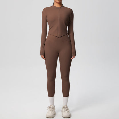 Conjunto de top de manga larga de color liso para yoga para mujer
