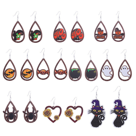 Halloween Women Funny Ghost Pumpkin Spider Skull Bat Earrings