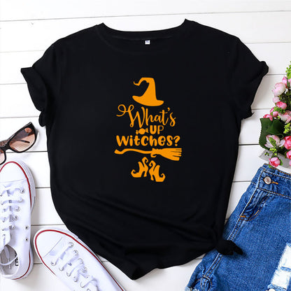 Camiseta informal de Halloween con cuello redondo y manga corta para mujer