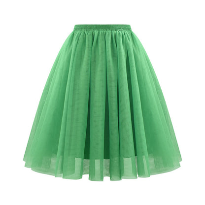 Women Fashion Elegant Solid Color High Waist Pleated Mesh Skirt
