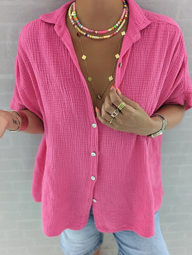 Women Fashion Casual Simple Pleated Blouse