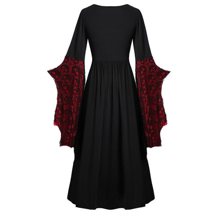 Plus Size Gothic Skull Lace Dress With Lotus Sleeves