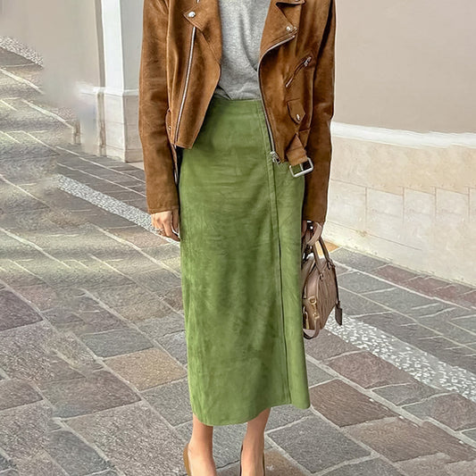Falda midi de ante de color liso informal de moda para mujer