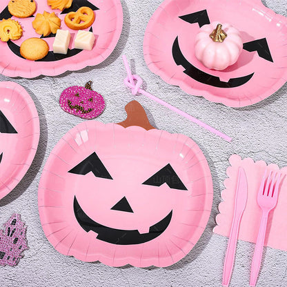 Halloween Pink Smiley Pumpkin 9 Inch Irregular Paper Plate