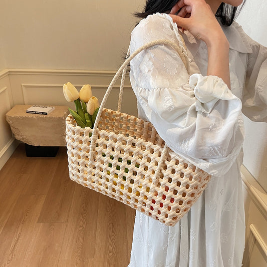 Handmade Woven Fabric Beach Tote with Vegetable Basket Style