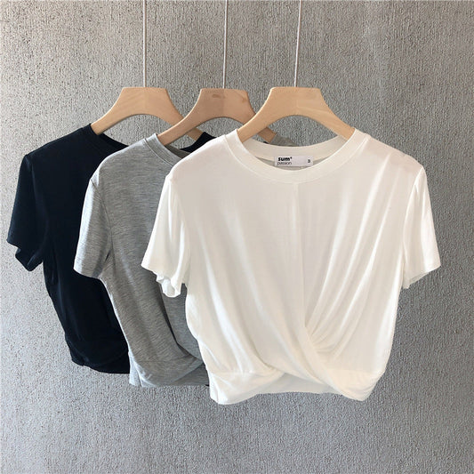 Summer Casual Basic Solid Color Short Sleeve Blank T-Shirt