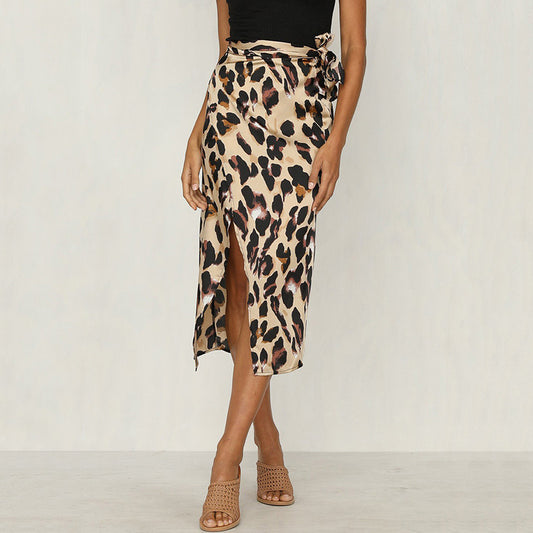 Falda midi elegante con estampado de leopardo para mujer