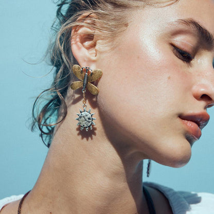 Boucles d'oreilles pendantes vintage papillon soleil