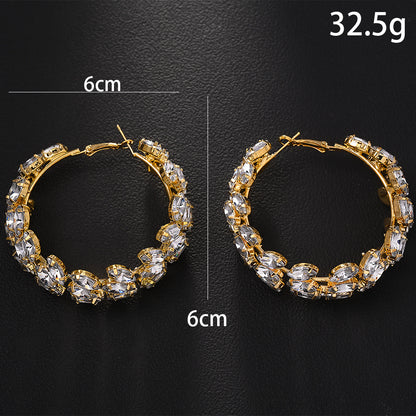 Exaggerated Geometric Rhinestone Hoop Earrings Gold Silver