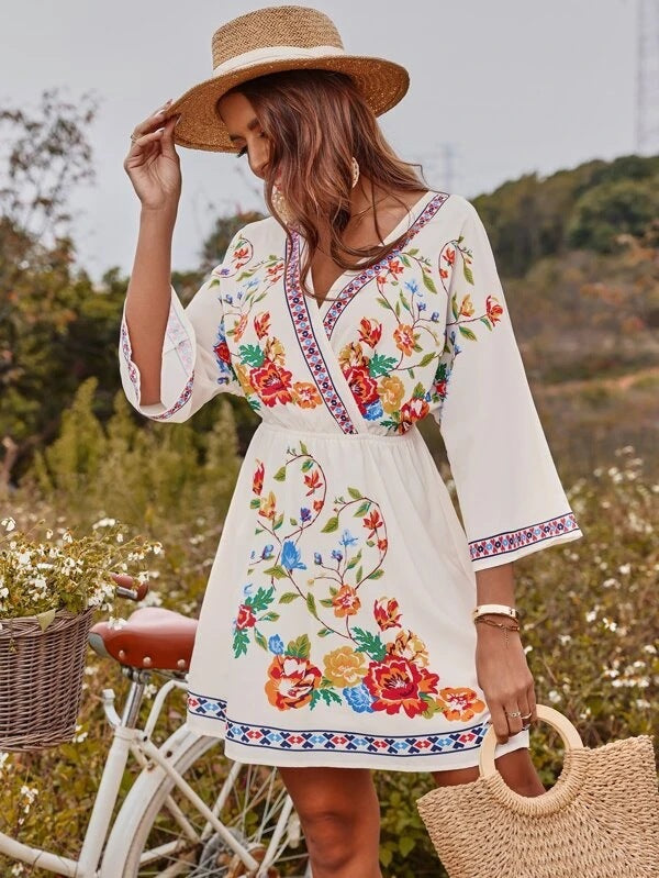 Bohemian Women Vintage Print Holiday Dress