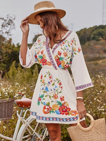 Bohemian Women Vintage Print Holiday Dress