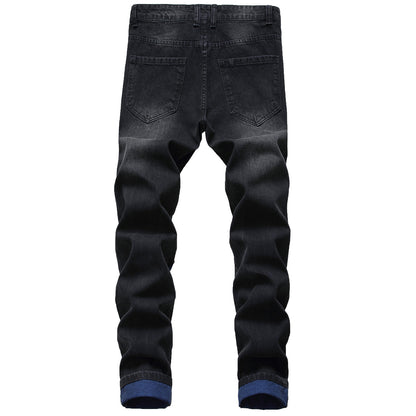 Men Casual Slim-Fit Ripped Cotton Blend Jeans