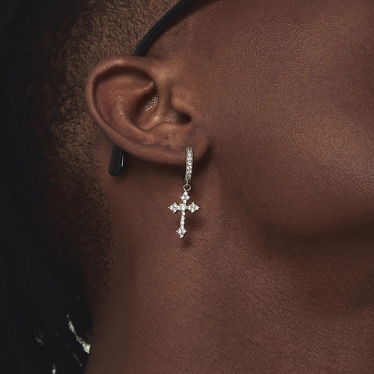 Boucles d'oreilles croix en zircon pour homme