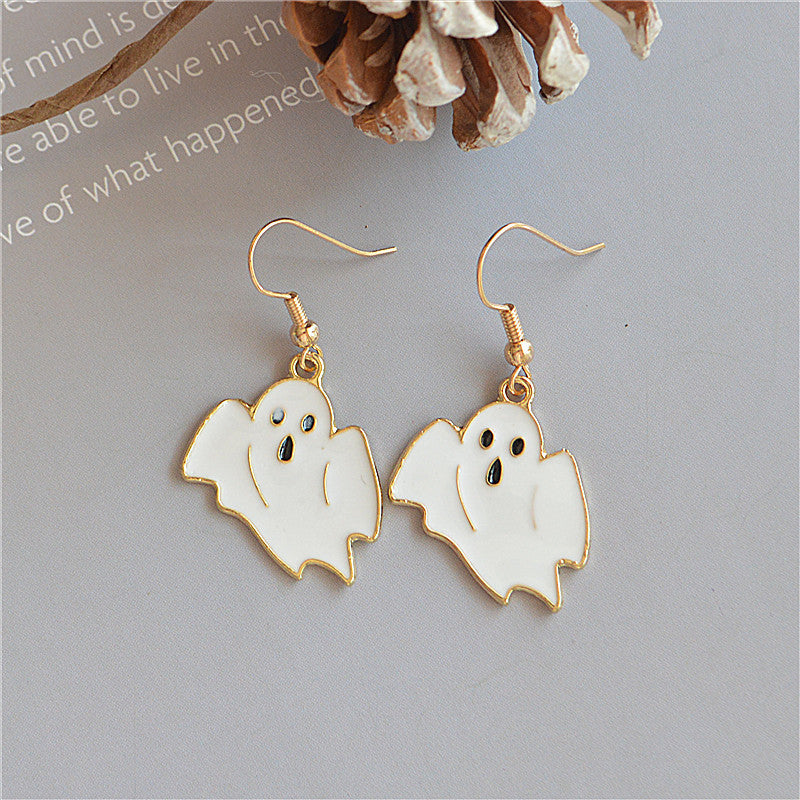 Pendientes de sombrero con forma de calavera, calabaza, gato y fantasma de Halloween para mujer
