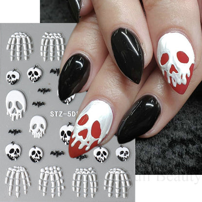 Autocollant pour ongles en relief 5D en forme d'araignée pour femme, motif clown et lèvres, simple et tridimensionnel, pour Halloween