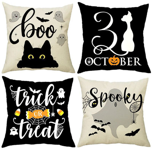 Halloween Pumpkin Skull Print Linen Sofa Cushion Cover