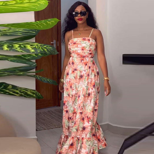 Women Fashion Sexy Vacation Floral Print Dress