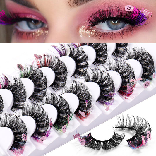 Pestañas postizas multicolores exageradas de moda para Halloween para mujer