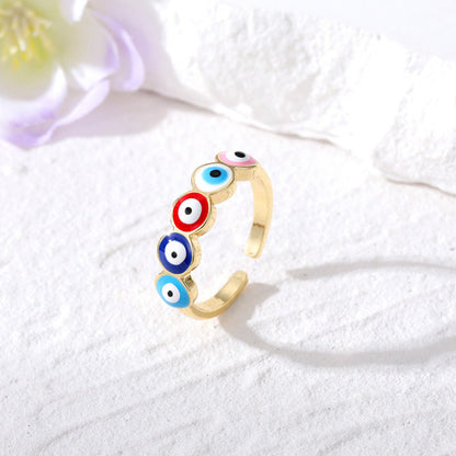 Conjunto de anillos de aleación con diseño geométrico de ojo de diablo para mujer