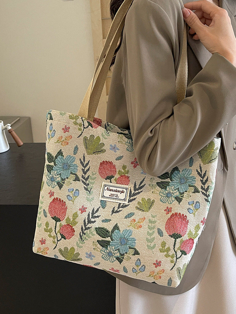 Bolso tote de lona con estampado floral para mujer