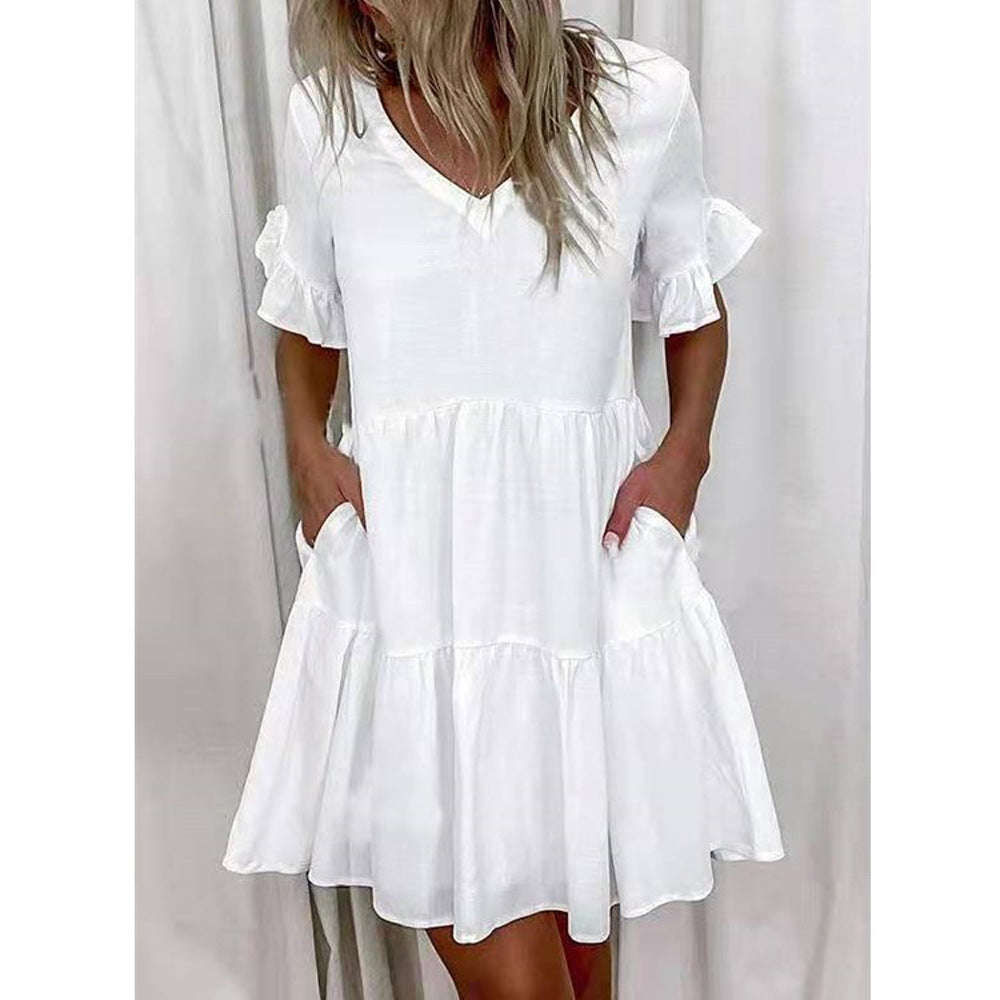 Vestido casual con cuello en V y estampado de bloques de color para mujer