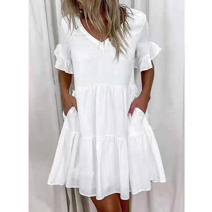Vestido casual con cuello en V y estampado de bloques de color para mujer