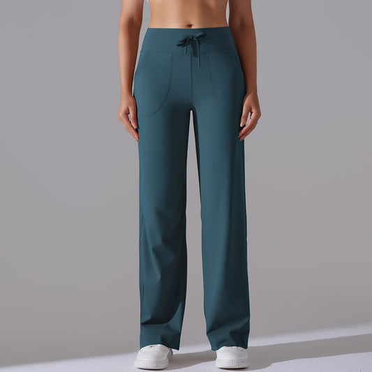 Pantalones casuales de cintura alta de color sólido a la moda para mujer