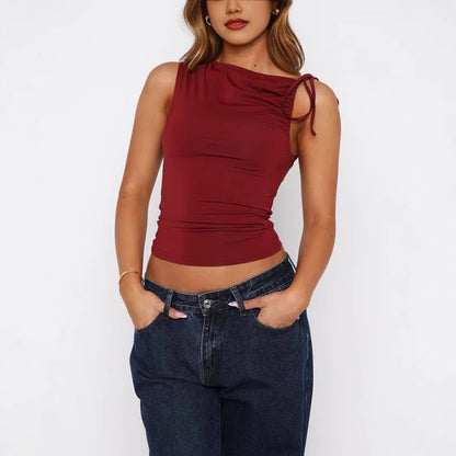 Top corto sexy de color sólido con cordón para mujer