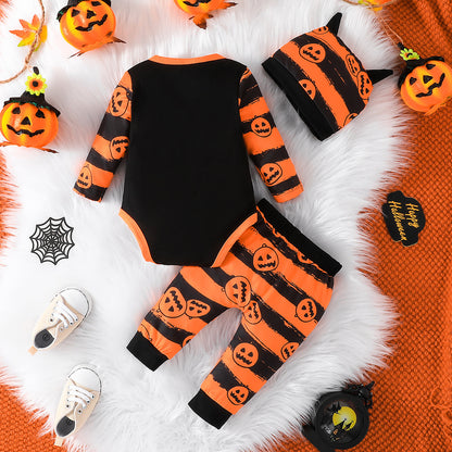 Conjunto de mameluco con letras de calabaza de Halloween para niños y niñas