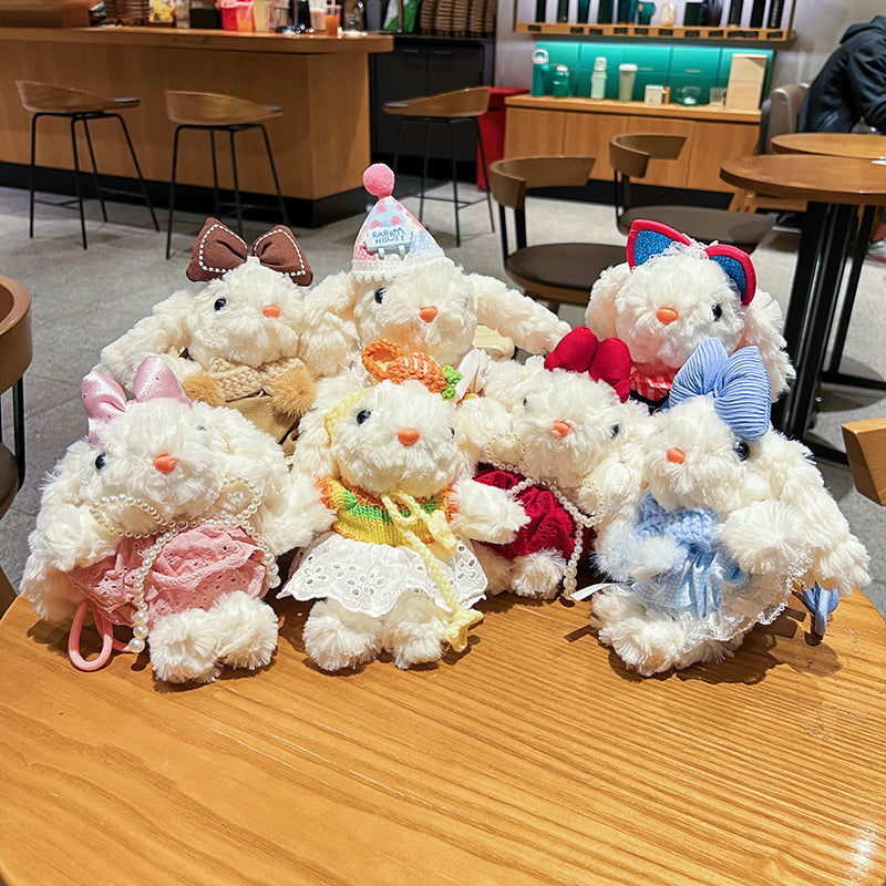 Cute Plush Long Ear Rabbit Keychain with Dress Variations